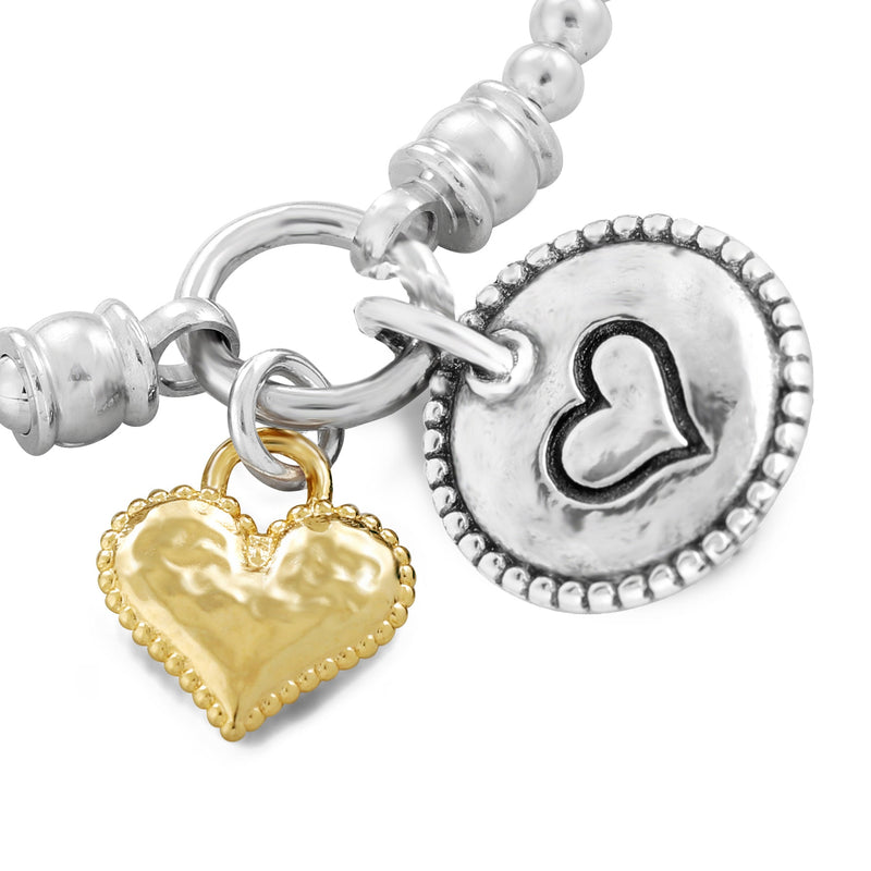 Stretch Charm Bracelet with Two Heart Charms Sterling Silver - Danny Newfeld Collection