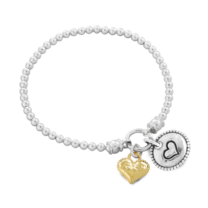 Stretch Charm Bracelet with Two Heart Charms Sterling Silver - Danny Newfeld Collection