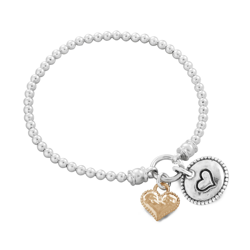 Stretch Charm Bracelet with Two Heart Charms Sterling Silver - Danny Newfeld Collection