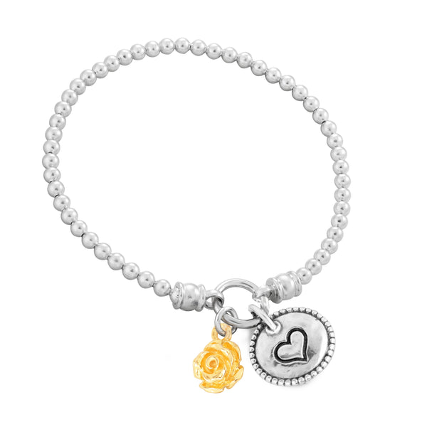 Stretch Charm Bracelet with Rose and Heart Charms Sterling Silver - Danny Newfeld Collection