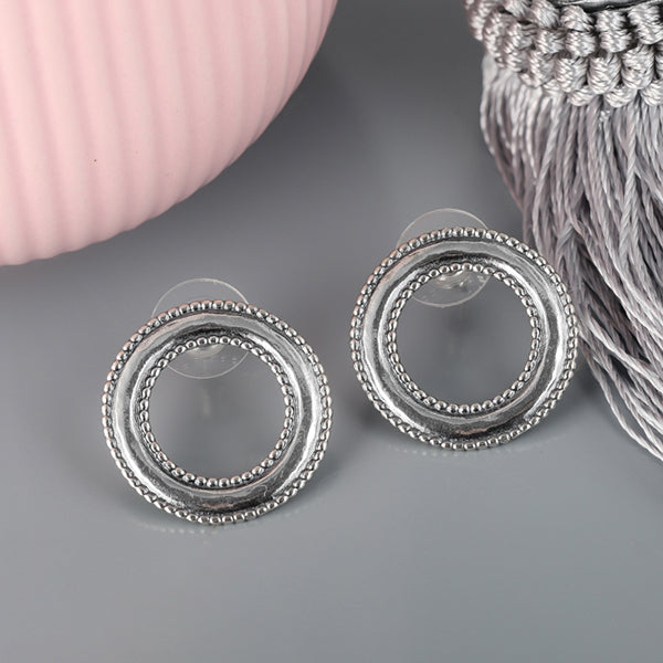 Set of Interlocking Circle Cord Bracelet and Hoop Stud Earrings