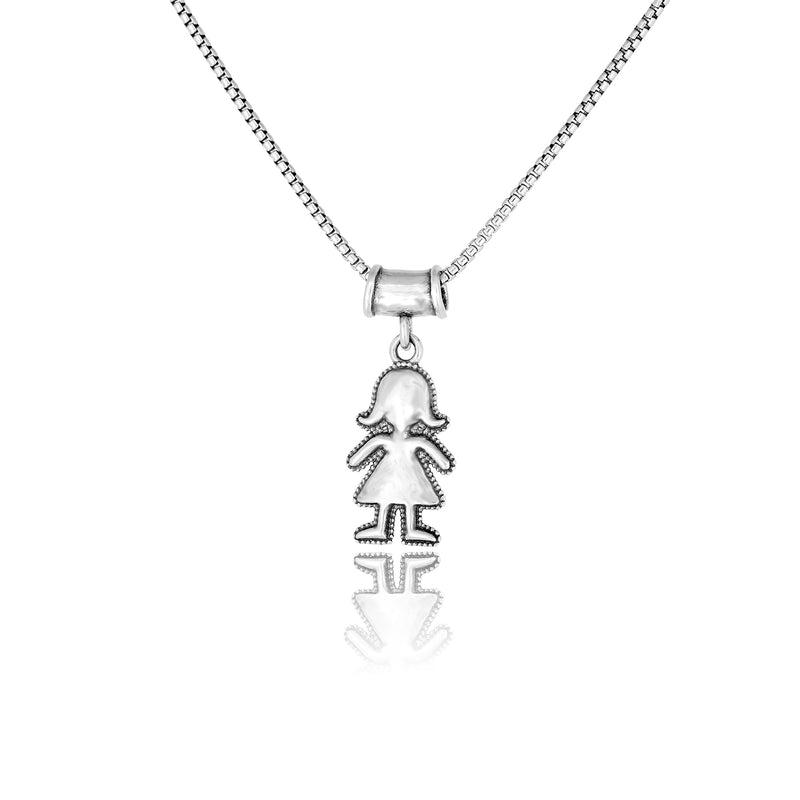Mother’s Necklace with Boy and Girl Charms Sterling Silver