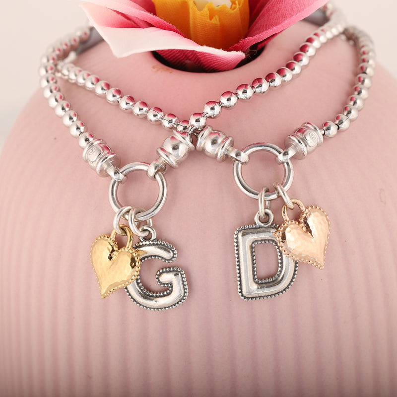 Stretch Charm Bracelet with Heart and Alphabet Charms