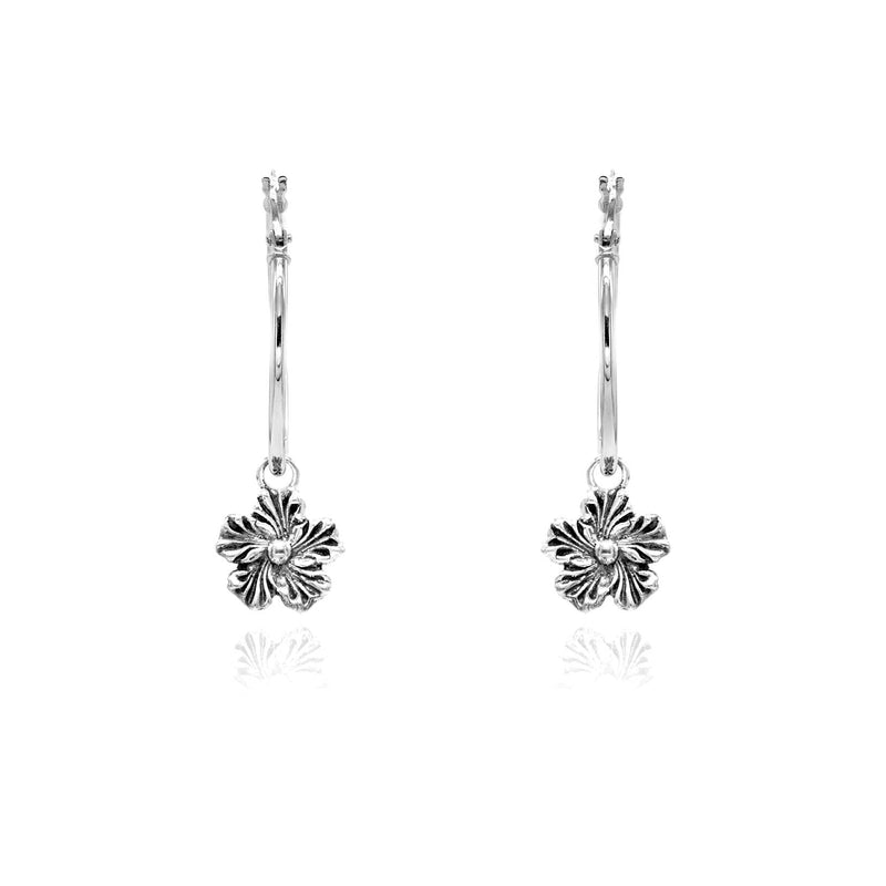 Dangling Daisy Charm Large Hoop Earrings 1"