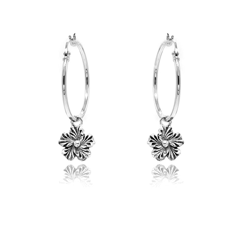 Dangling Daisy Charm Large Hoop Earrings 1"