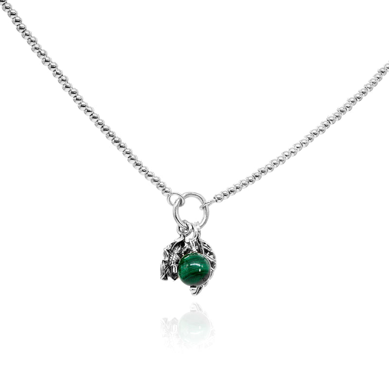 Malachite Beaded Floral Charm Necklace