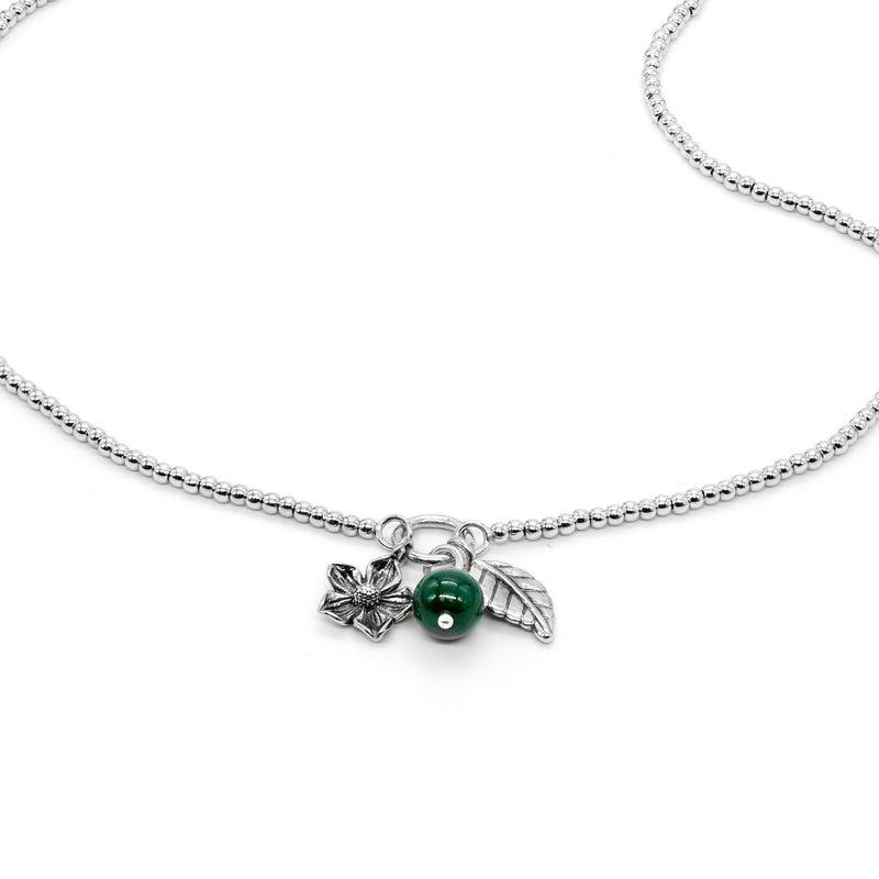 Malachite Beaded Floral Charm Necklace