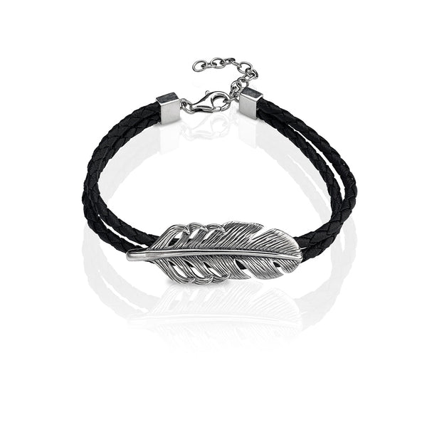 Men's Sterling Silver Leaf Braided Leather Bracelet - dannynewfeld