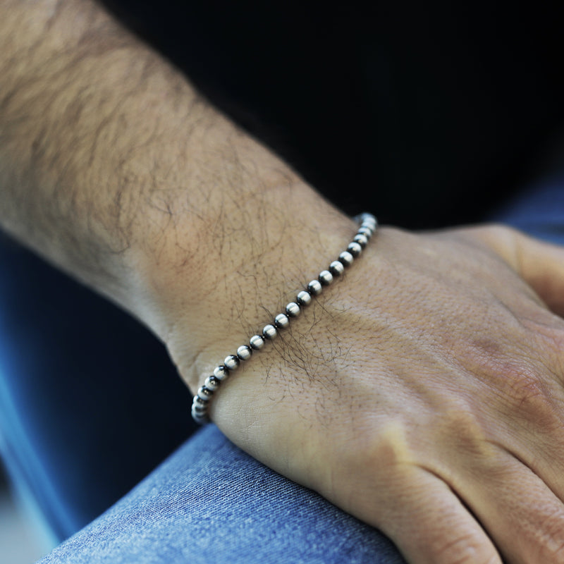 Men's Sterling Silver Beaded Gun Metal Bracelet - dannynewfeld
