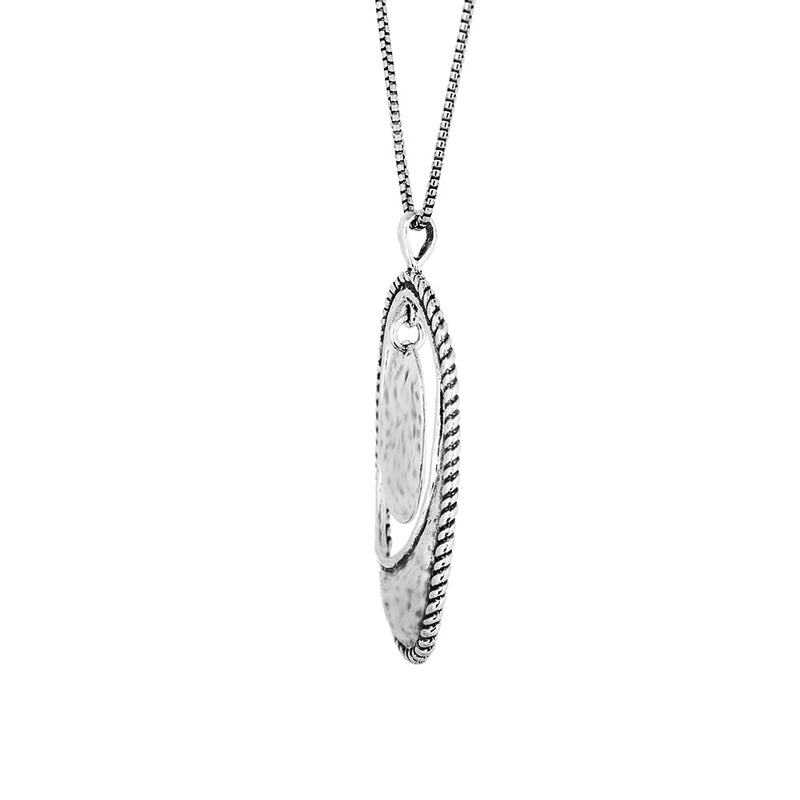 Two tone Silver Oval Pendant with Hammered Central Disc - dannynewfeld