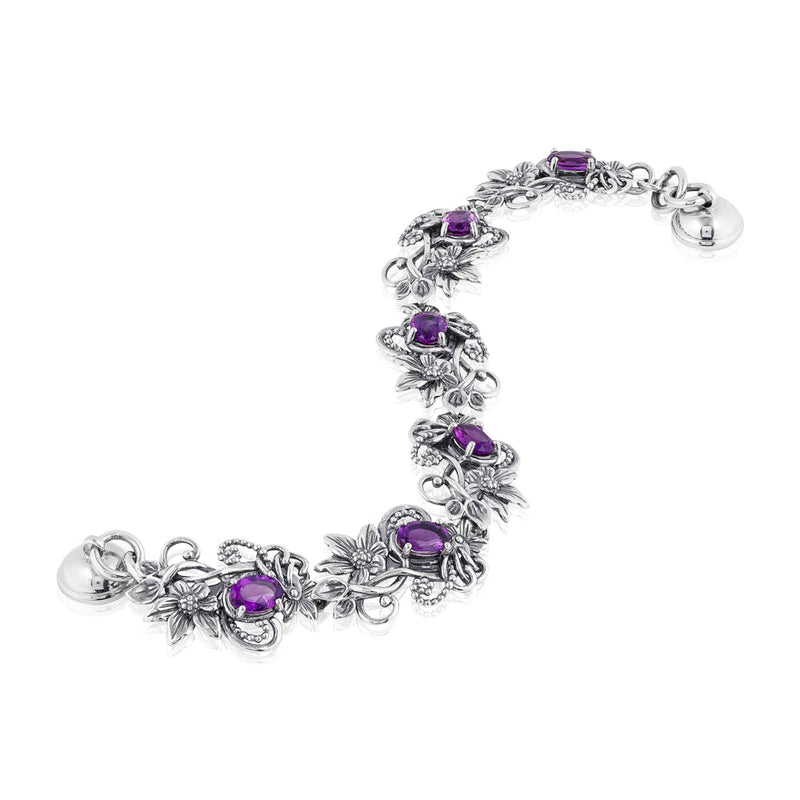 Floral link bracelet with Oval Gemstones in Sterling Silver - dannynewfeld
