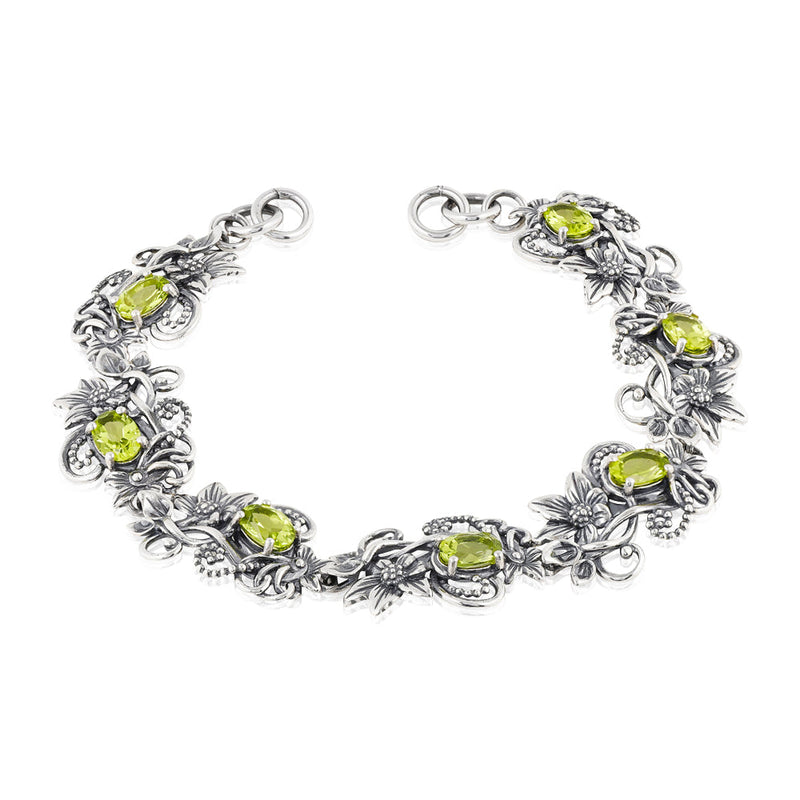 Floral link bracelet with Oval Gemstones in Sterling Silver - dannynewfeld