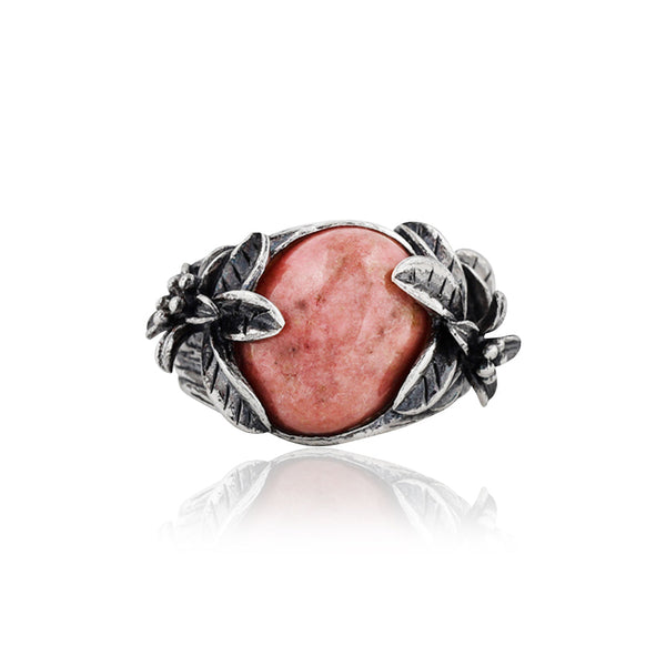 Rhodonite Ring with Dual Flower Design in Sterling Silver - dannynewfeld