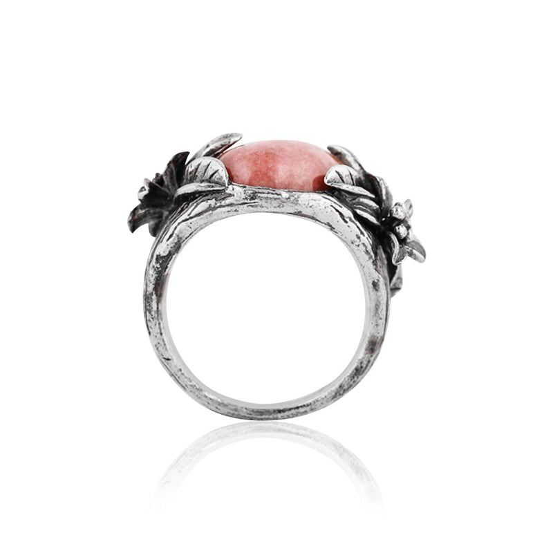 Rhodonite Ring with Dual Flower Design in Sterling Silver - dannynewfeld