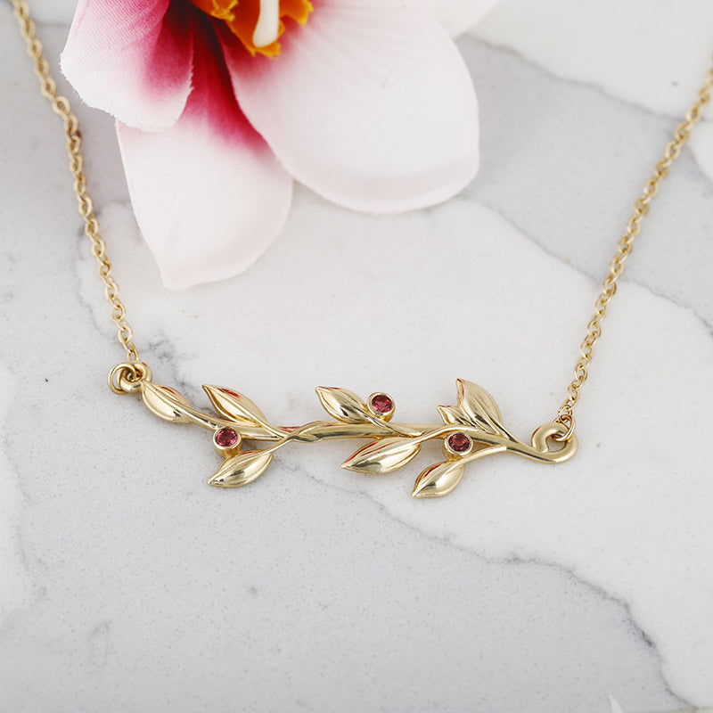 Tourmaline Gemstone Leaf Necklace 14K Gold - Danny Newfeld Collection