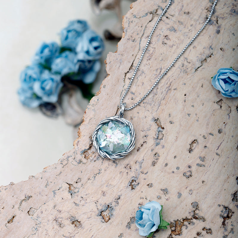 Roman Glass Round Pendant Necklace