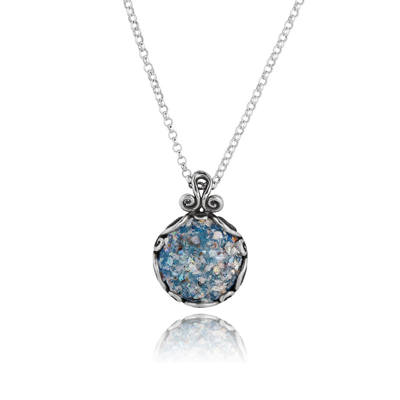 Sterling Silver Roman Glass Pendant Necklace - dannynewfeld