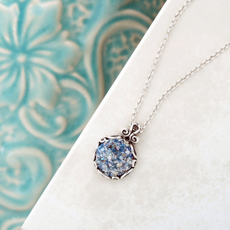 Sterling Silver Roman Glass Pendant Necklace - dannynewfeld