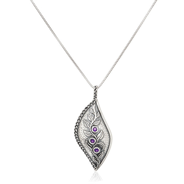 Leaf and Gemstone Pendant Sterling Silver - Danny Newfeld Collection
