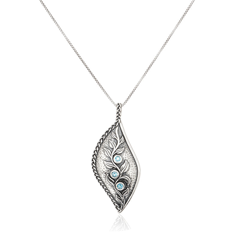 Leaf and Gemstone Pendant Sterling Silver - Danny Newfeld Collection