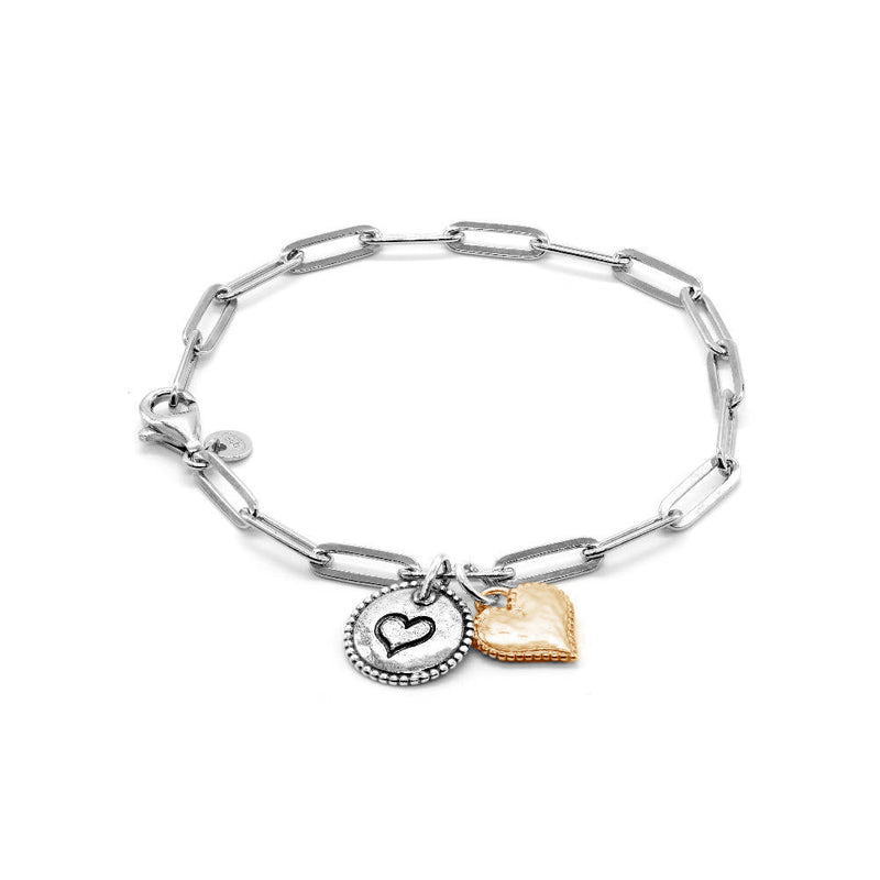 Chain Link Double Heart Charm Bracelet
