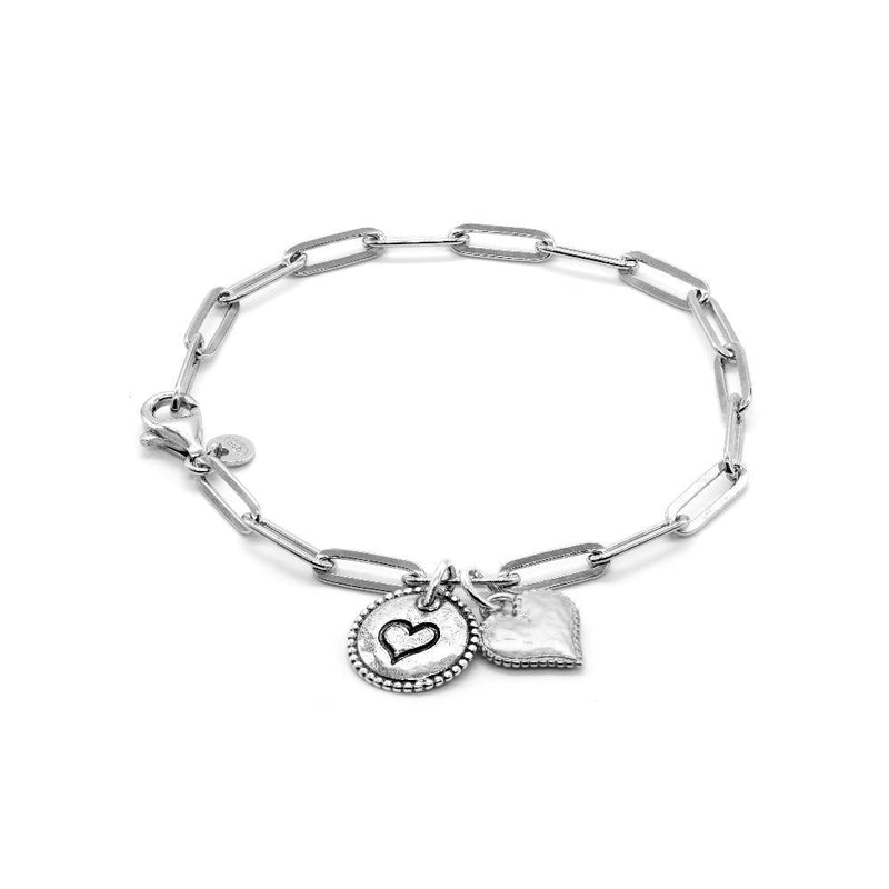 Heart Charm Double Paperclip Chain Bracelet