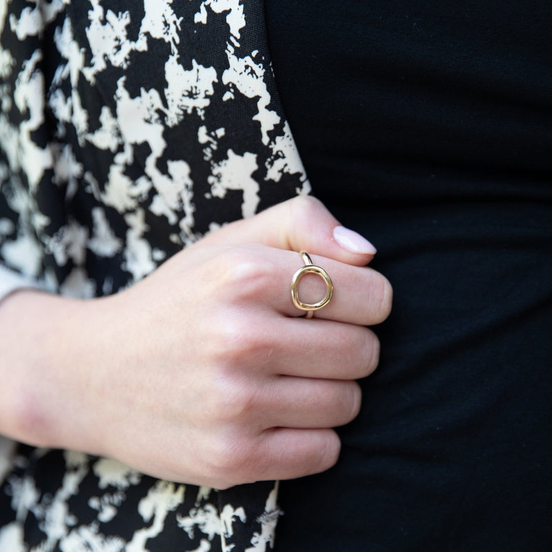 Solid gold Karma Open Circle Trio set of Earrings, Necklace and Ring