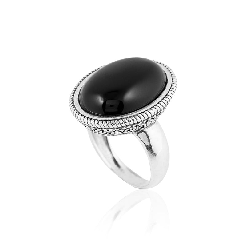 Black onyx Gemstone Ring With open filigree design in Sterling silver - dannynewfeld