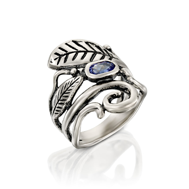 Tanzanite Gemstone and Leaf Ring sterling Silver - Danny Newfeld Collection