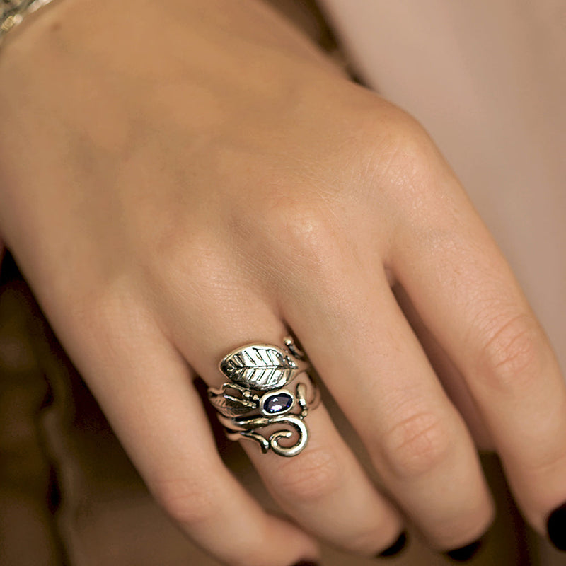 Tanzanite Gemstone and Leaf Ring sterling Silver - Danny Newfeld Collection