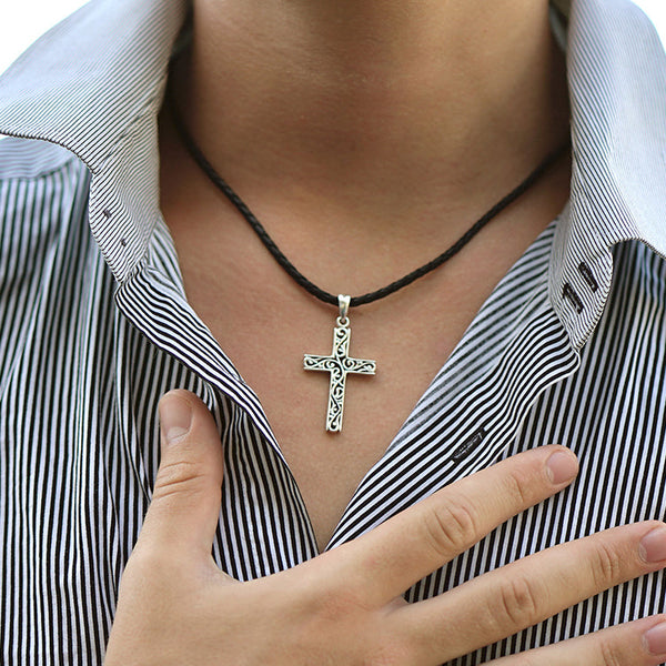 Men's Sterling Silver Filigree Cross Pendant Necklace - dannynewfeld