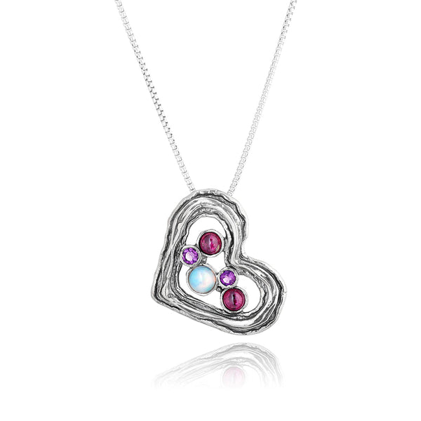 Multi Gemstone Heart Pendant Necklace