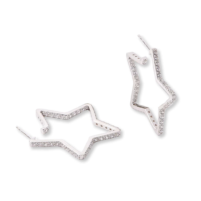 Danny Newfeld Jewelry Star Hoop Earrings with Cubic Zirconia Gemstones