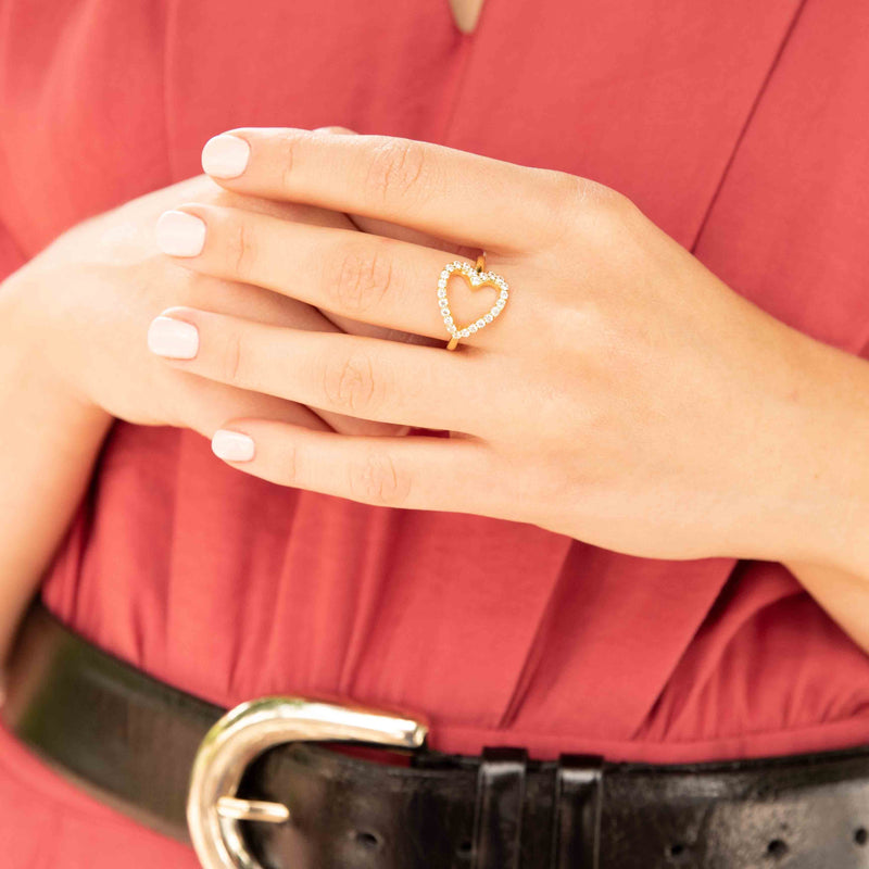 Set of 'MOM' Heart Necklace and Heart Ring with Gemstones