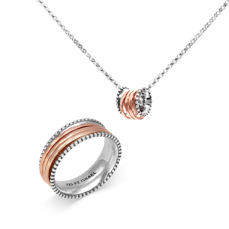 Set of Spinner Ring and Necklace with 3 Spinners