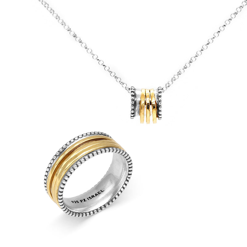 Set of Spinner Ring and Necklace with 3 Spinners