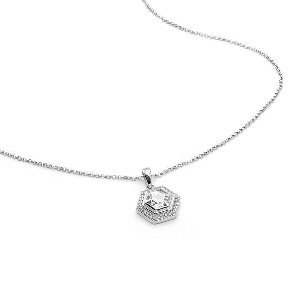 Gemstones Hexagon Pendant Necklace Sterling Silver
