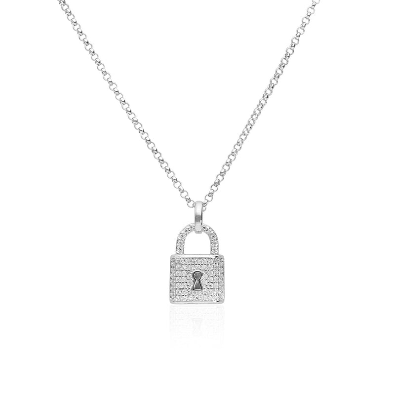 Gemstones Padlock Pendant Necklace Sterling Silver