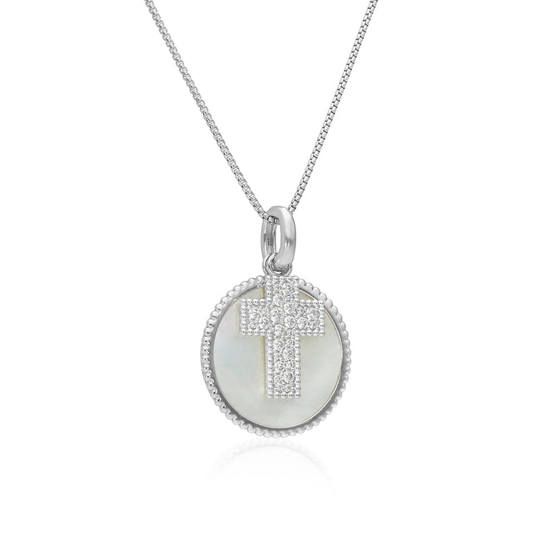 Pearl and Gemstones Cross Charm Necklace