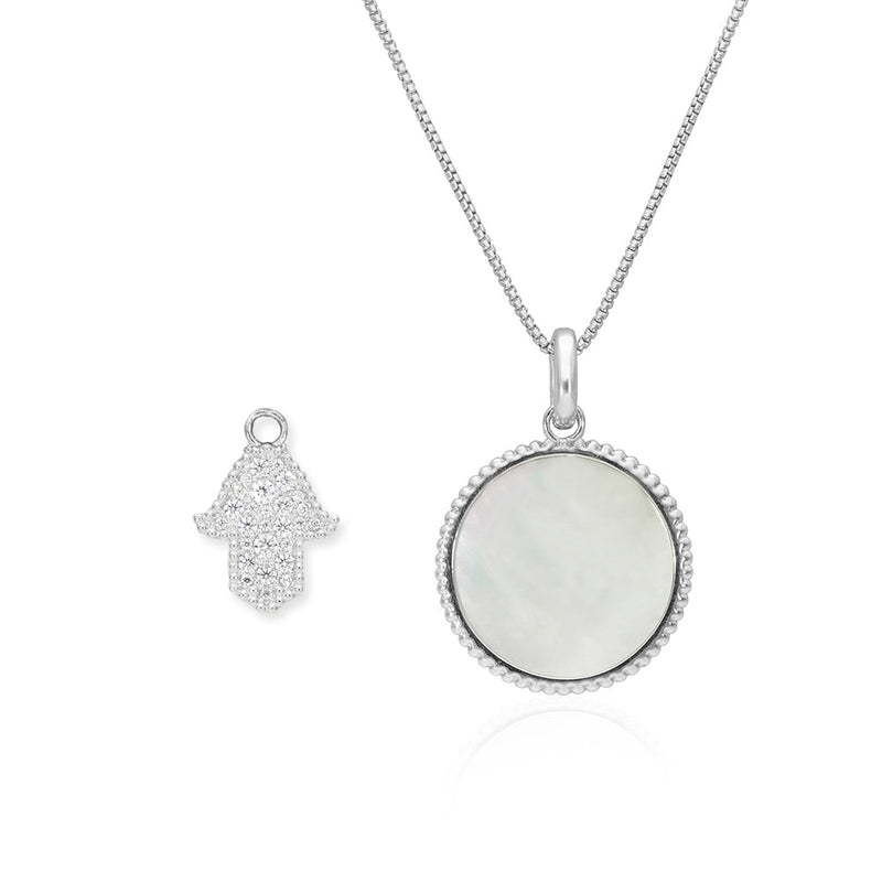 Pearl and Gemstones Hamsa Charm Necklace