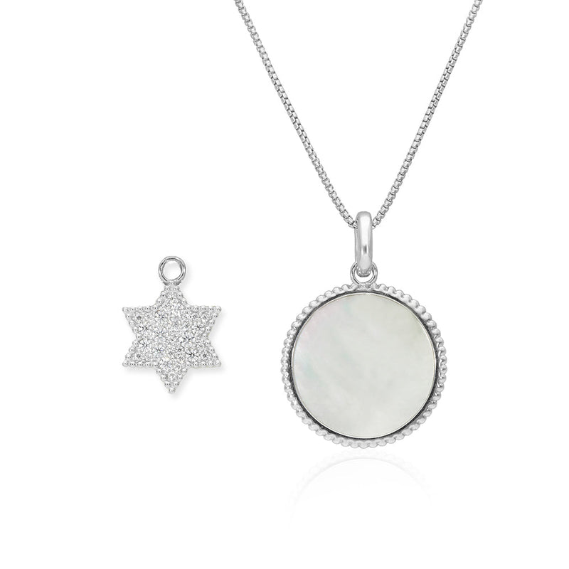 Pearl and Gemstones Star of David Charm Necklace