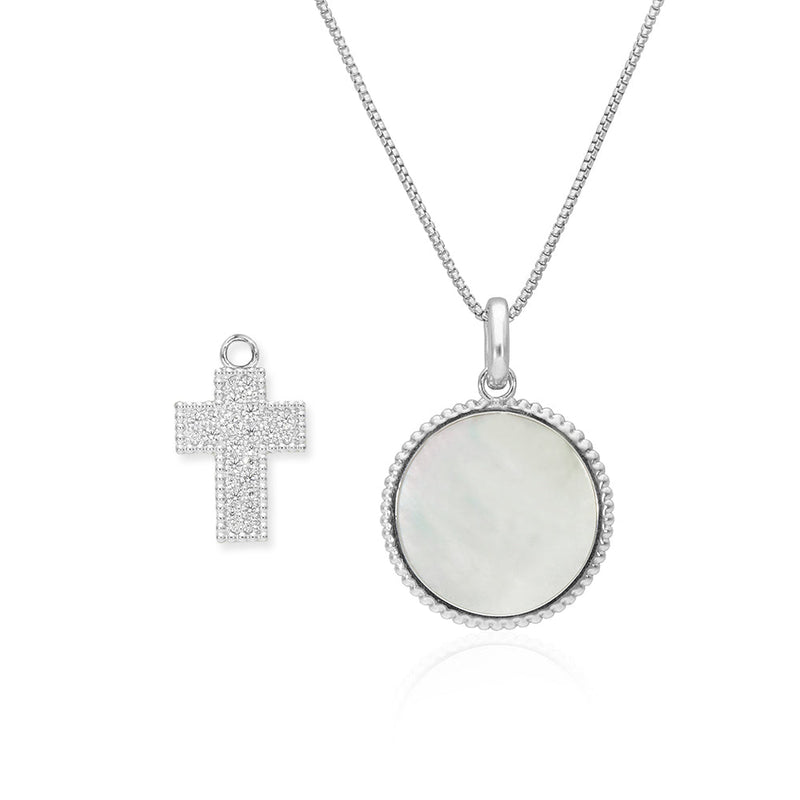 Pearl and Gemstones Cross Charm Necklace