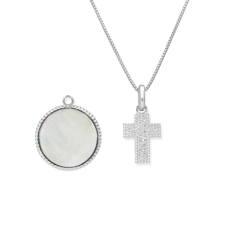 Pearl and Gemstones Cross Charm Necklace