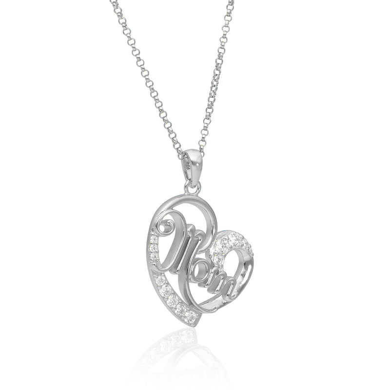 Set of 'MOM' Heart Necklace and Heart Ring with Gemstones