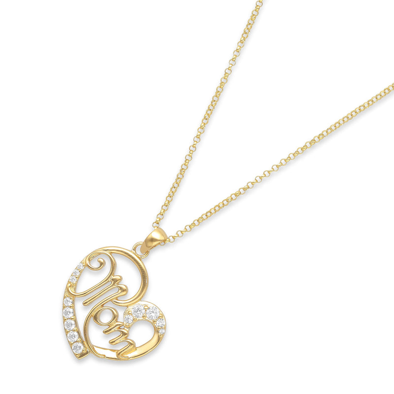 Set of 'MOM' Heart Necklace and Heart Ring with Gemstones
