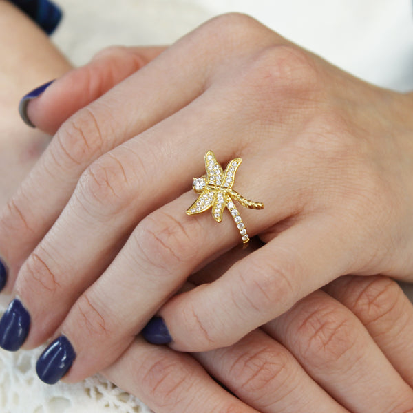 Gemstones Pave Dragonfly Ring