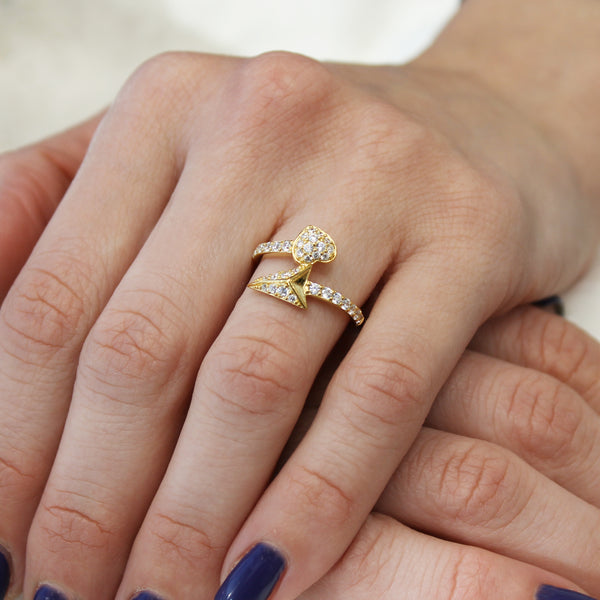 Gemstone Pave Heart and Arrow Ring