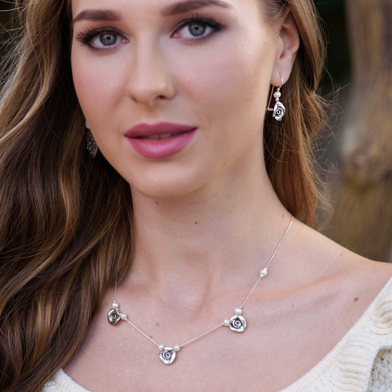 Rose Flower Pearl Earrings