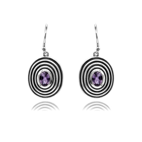 Oval Gemstone Textured Earrings