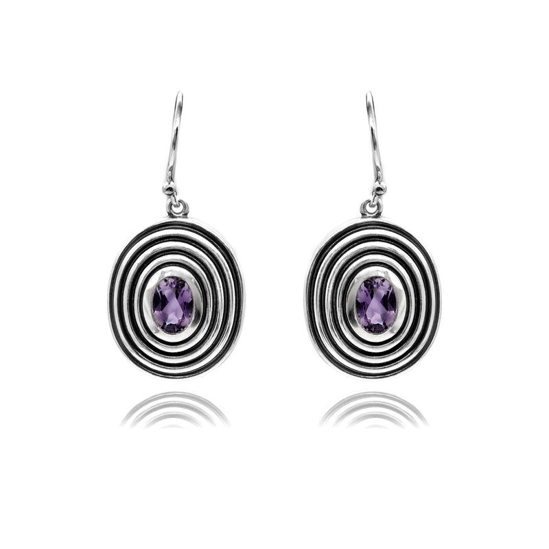 Oval Gemstone Textured Earrings